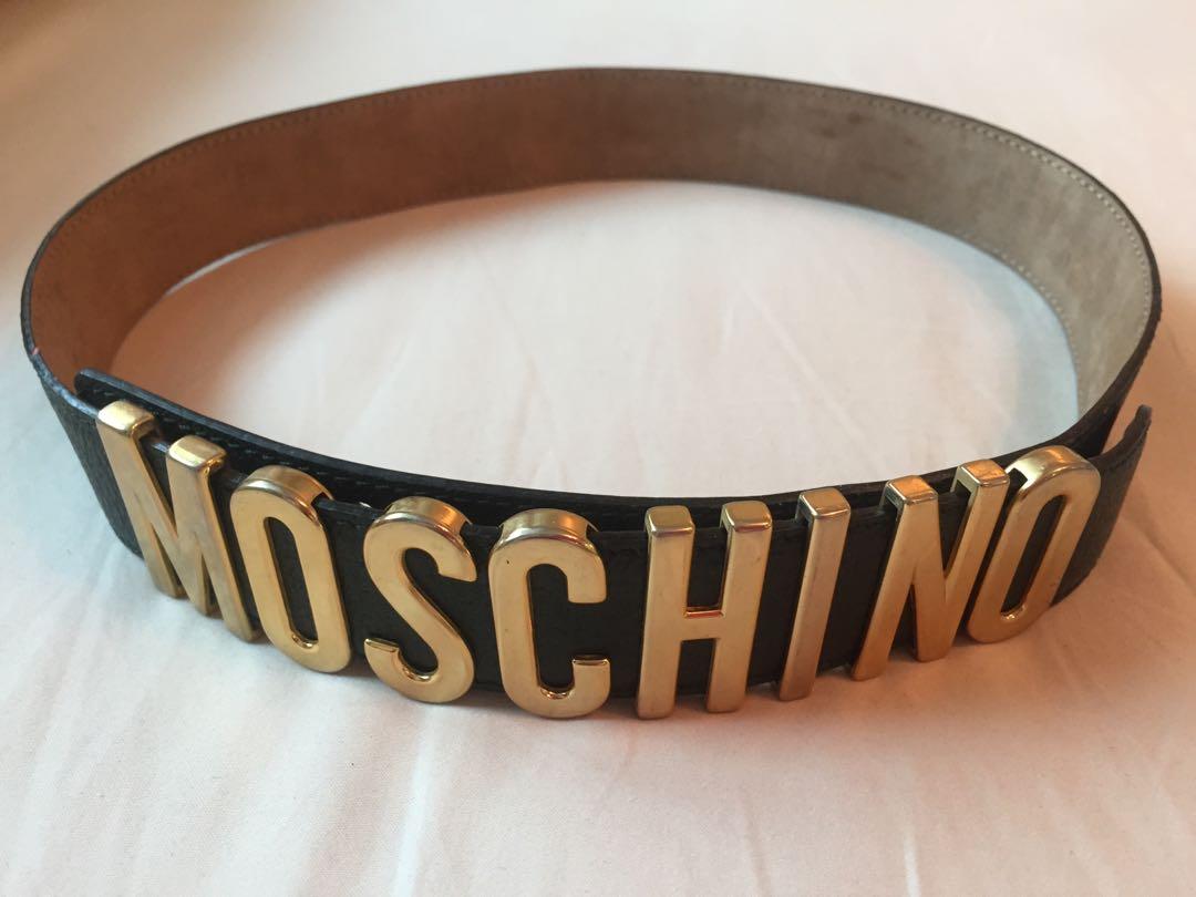 Authentic MOSCHINO REDWALL Vintage Green Leather LETTERED Logo Belt, 興趣