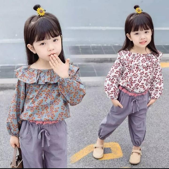 Vintage Korean Style Floral Long Sleeve 2 Pcs Baby Girls Dress & Legging Set  Baju Budak Perempuan Kids Clothing QY169