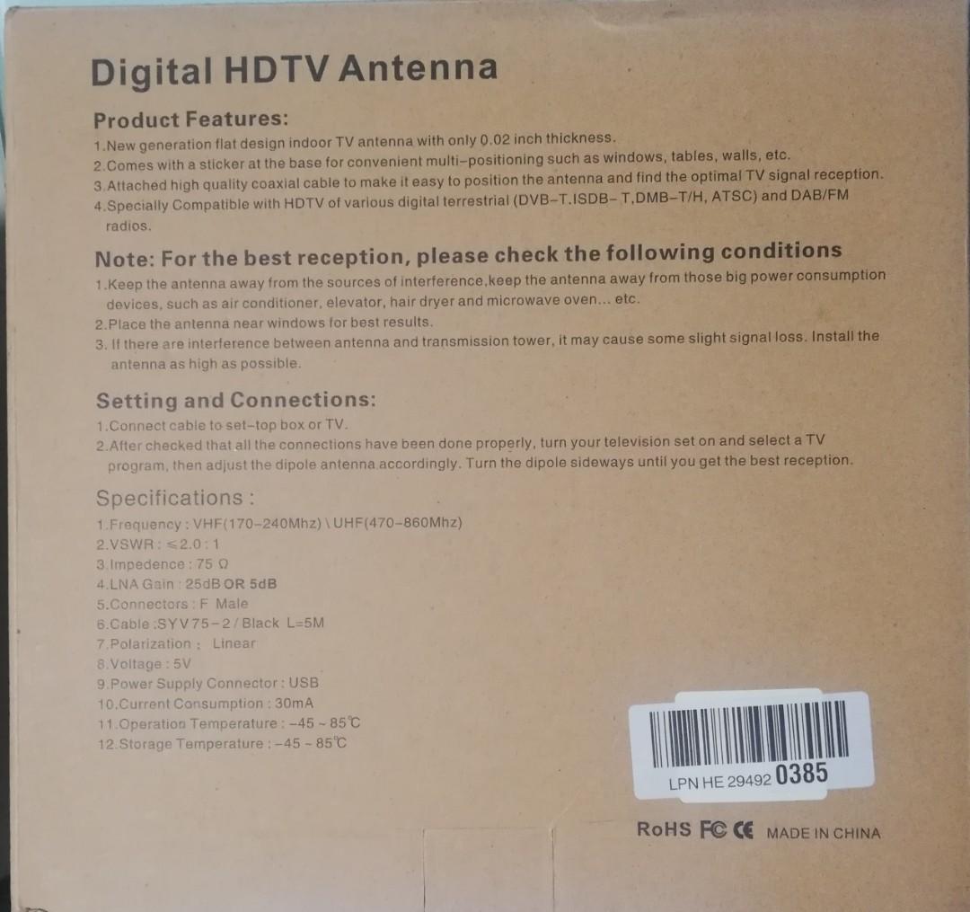 (BN) Digital HDTV Antenna HD0051, TV & Home Appliances, TV