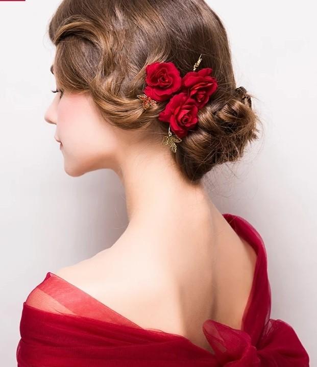 Dark red deals rose hair clip