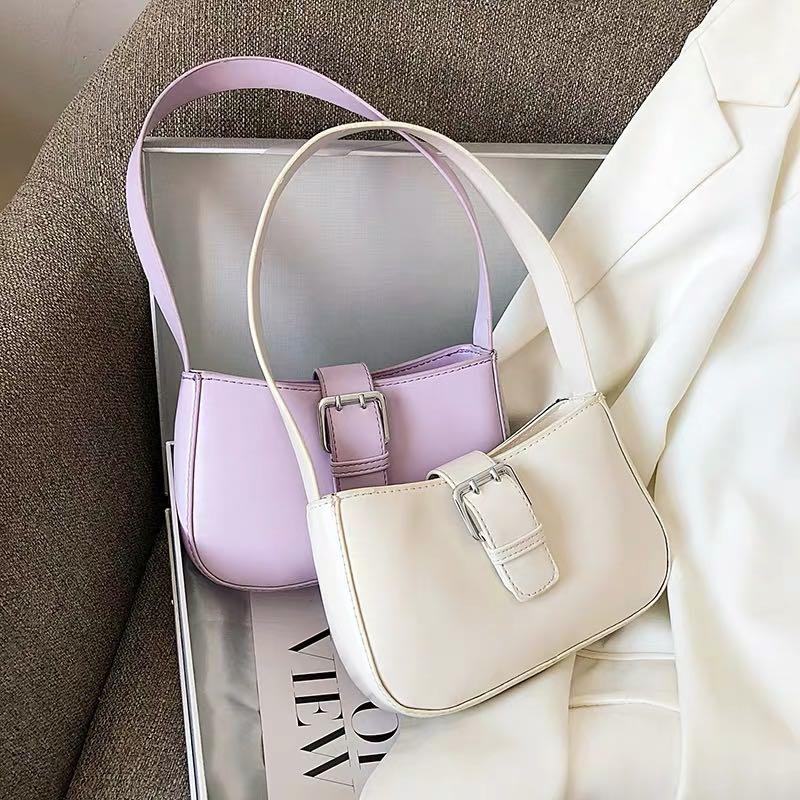 Buckle Baguette Handbag comes in white black lavender mint