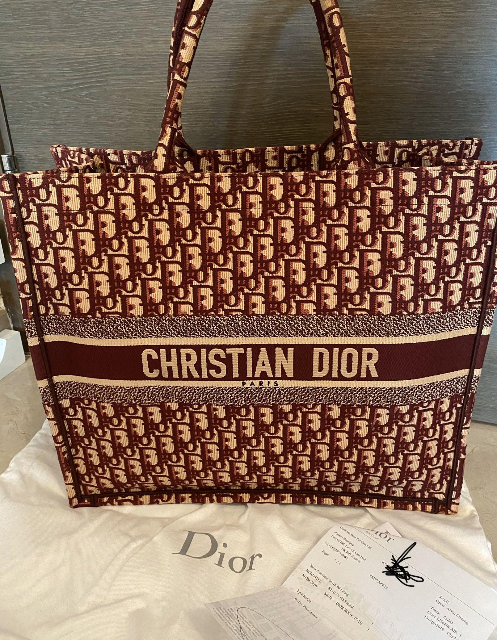 Christian dior CD Tote bag handbag large red burgundy, Women's Fashion