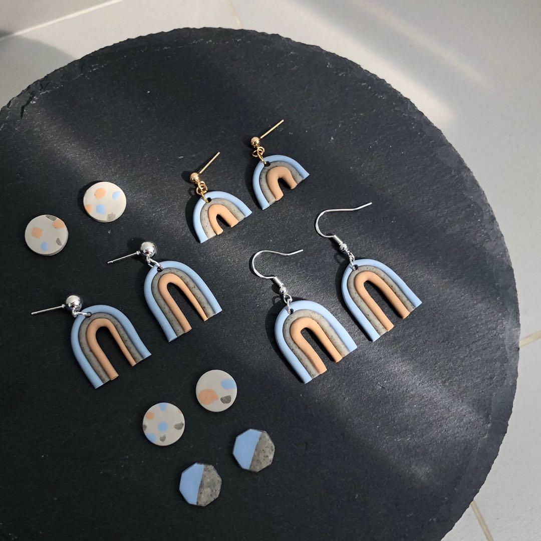 Clay Rainbow Earrings Blue Design Craft Handmade Craft On