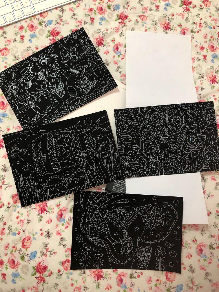 Daiso scratch art sheet, 興趣及遊戲, 手作＆自家設計, 文具 Carousell