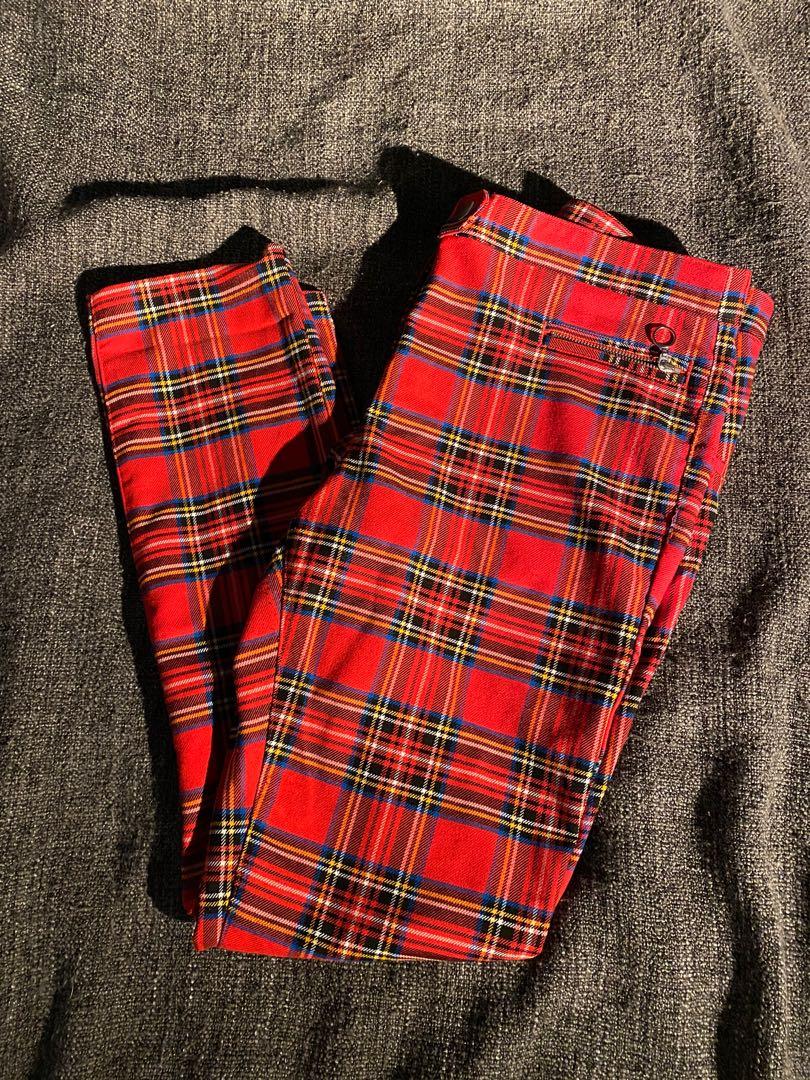 h&m red plaid pants