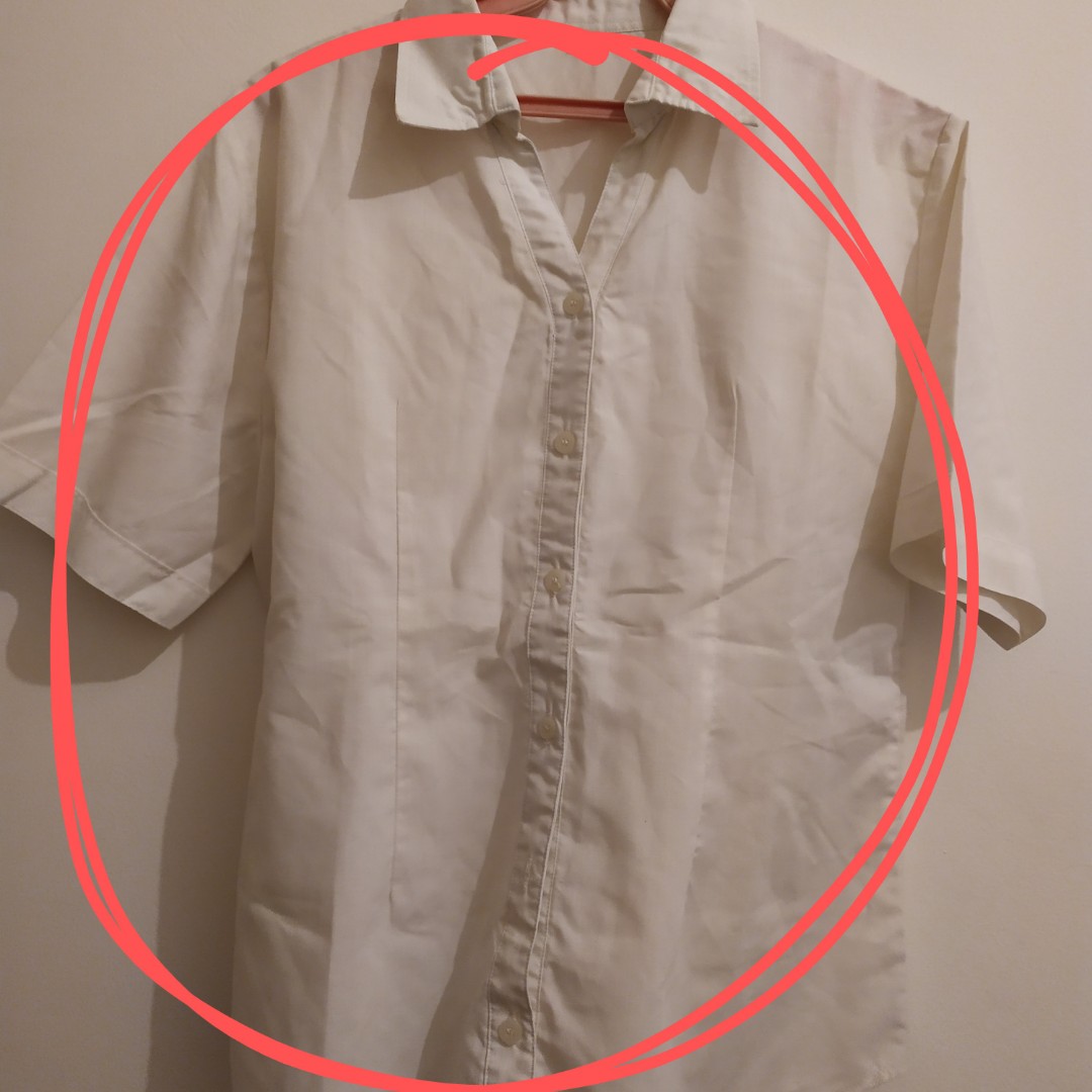 Kemeja Putih Kerja Lengan Pendek Wanita Cewek Seragam Mulaiyuk Fesyen Wanita Pakaian Wanita Atasan Di Carousell