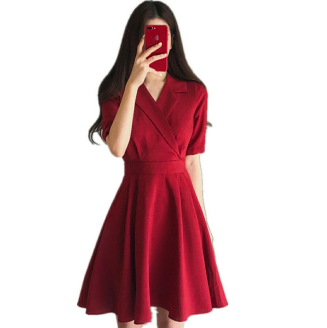 Korean style Red Dress, Women's Fashion, Dresses & Sets, Dresses on  Carousell