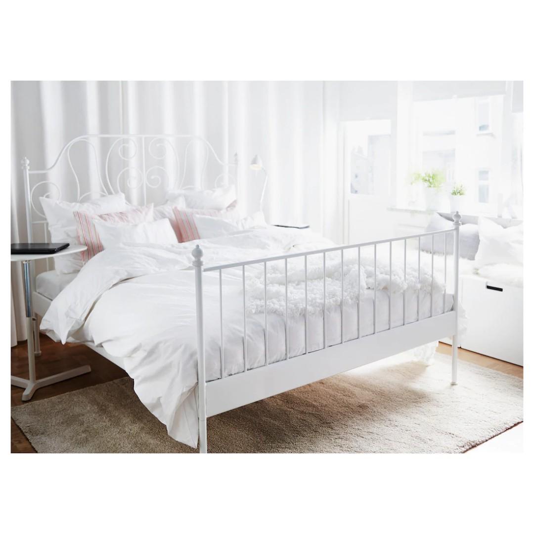lower price now ikea leirvik bed frame white luroy 150x200 cm furniture home living furniture bed frames mattresses on carousell