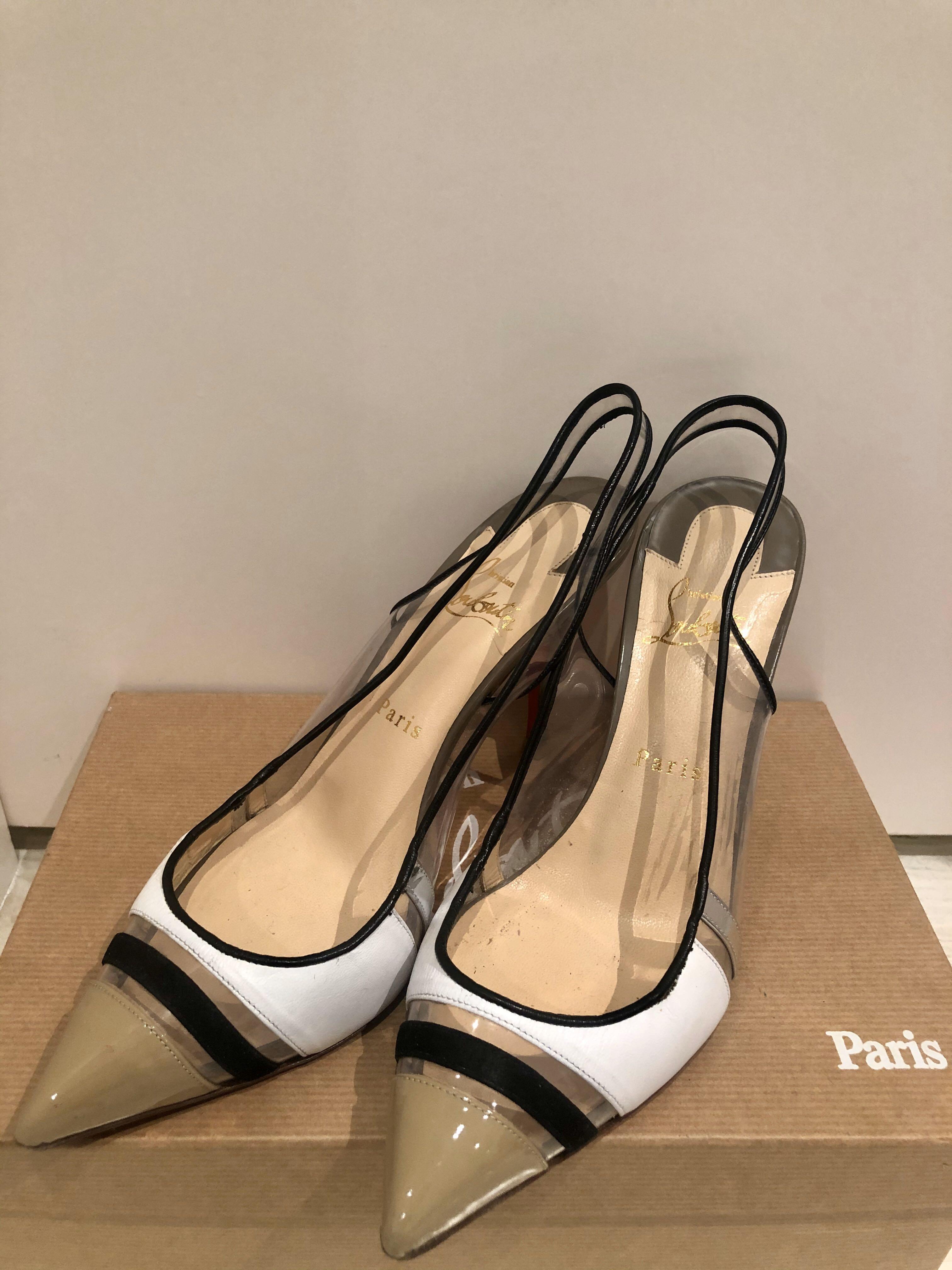 white/grey PVC heels / EU40 <Used>, 女裝, 女裝鞋- Carousell