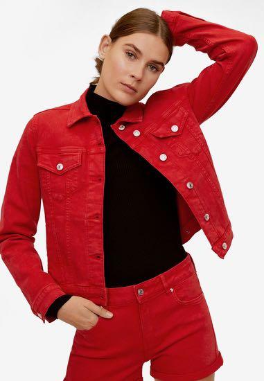 Red jacket denim online