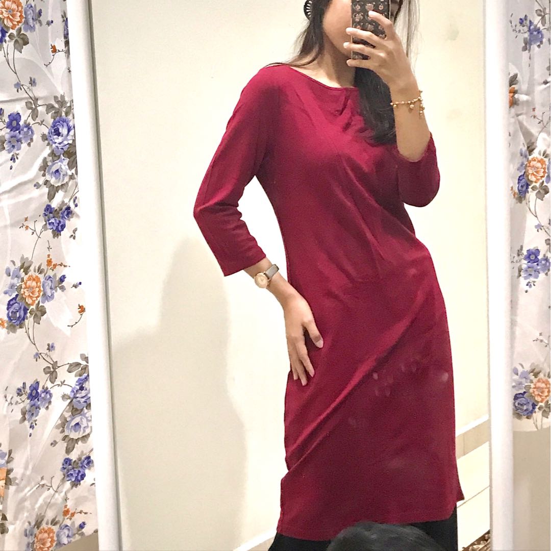 straight midi dress with sleeves