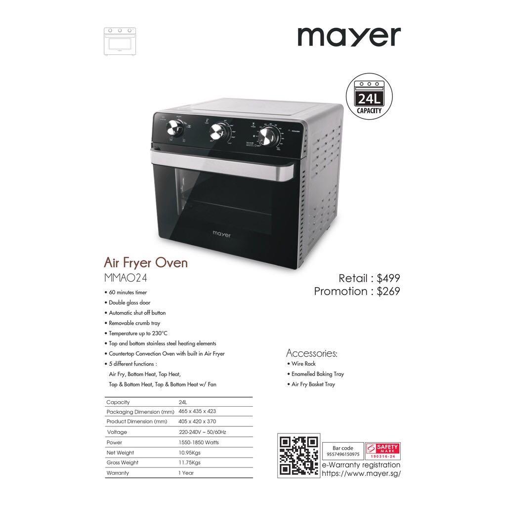 MAYER AIR FRYER OVEN 24L MMA024, Home Appliances, Kitchenware on Carousell