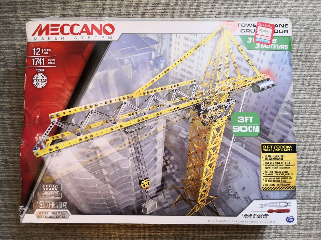 TOWER CRANE TOY SET MECCANO MAKER SYSTEM 3 feet 90cm tall