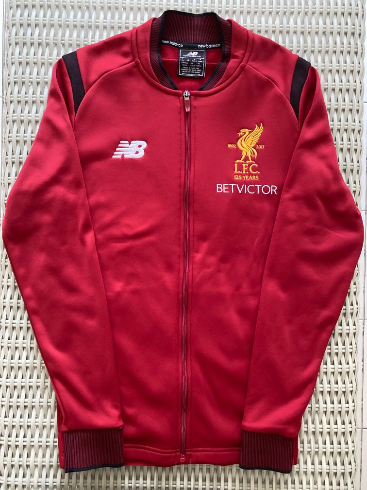 New Balance (NB)💯% Authentic red Liverpool 125 Years jacket, w Bet Victor  sponsor for SGD$47 (size GB S, US S, EU S, Asian M). Measurements: pit to  pit- 49cm, length- 72cm, Sports