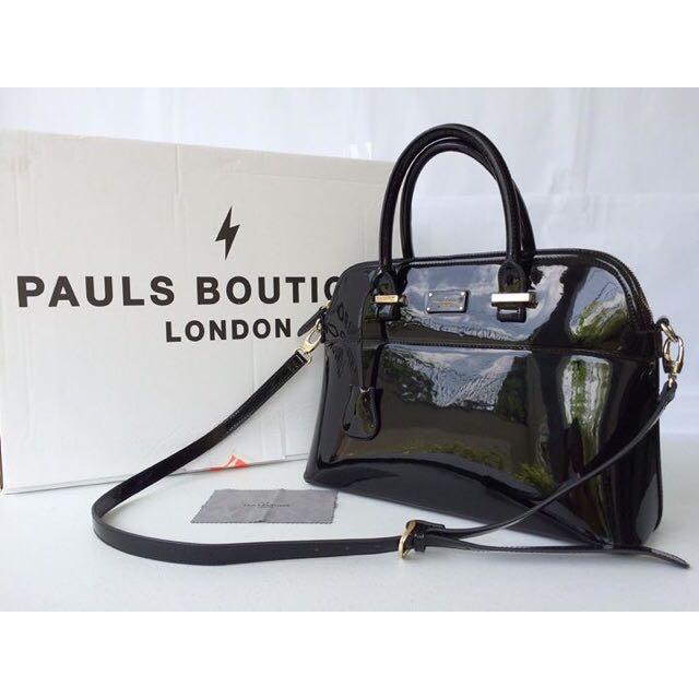 Paul's Boutique London Black Glossy Hand Shoulder Sling Bag