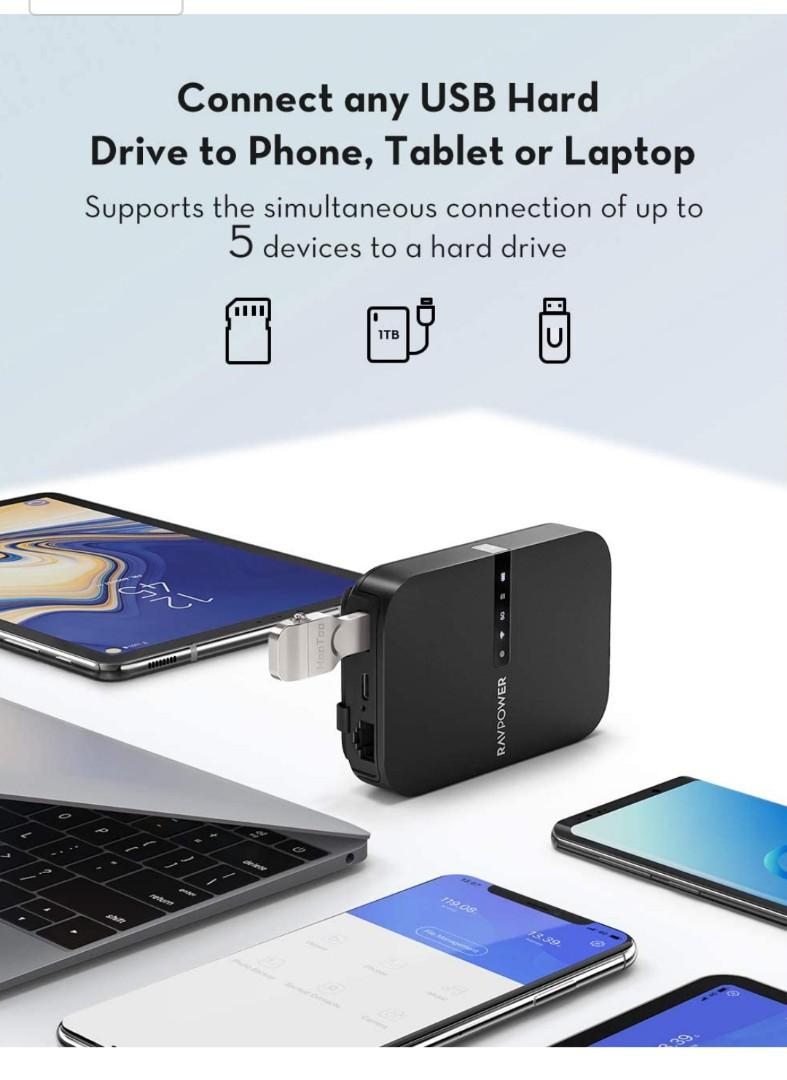 RAVPower FileHub, Travel Router AC750, Wireless SD Card Reader, Mobile