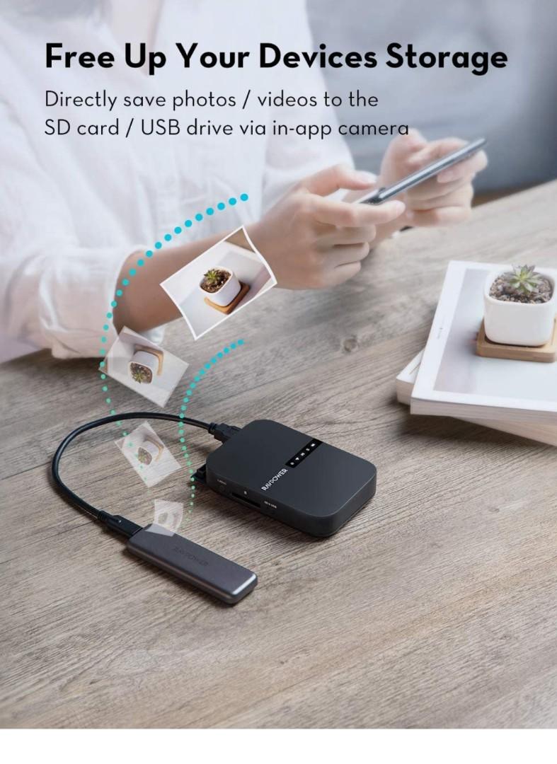 RAVPower FileHub, Travel Router AC750, Wireless SD Card Reader, Mobile
