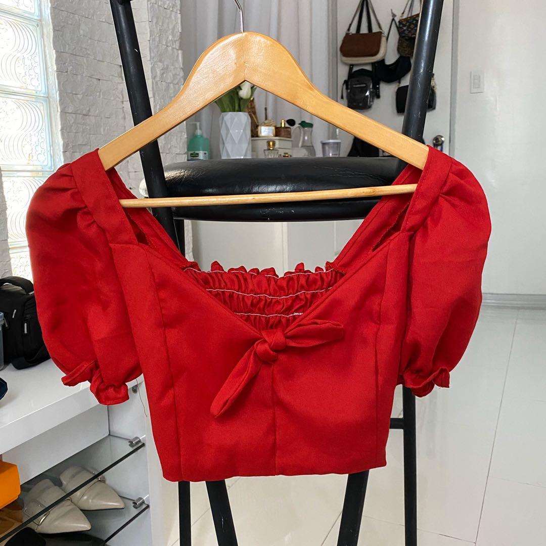 RED PUFF SLEEVE TOP Women s Fashion Tops Longsleeves on Carousell