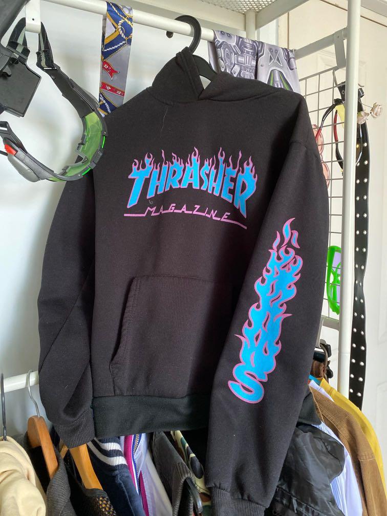 Purple and blue thrasher hoodie store