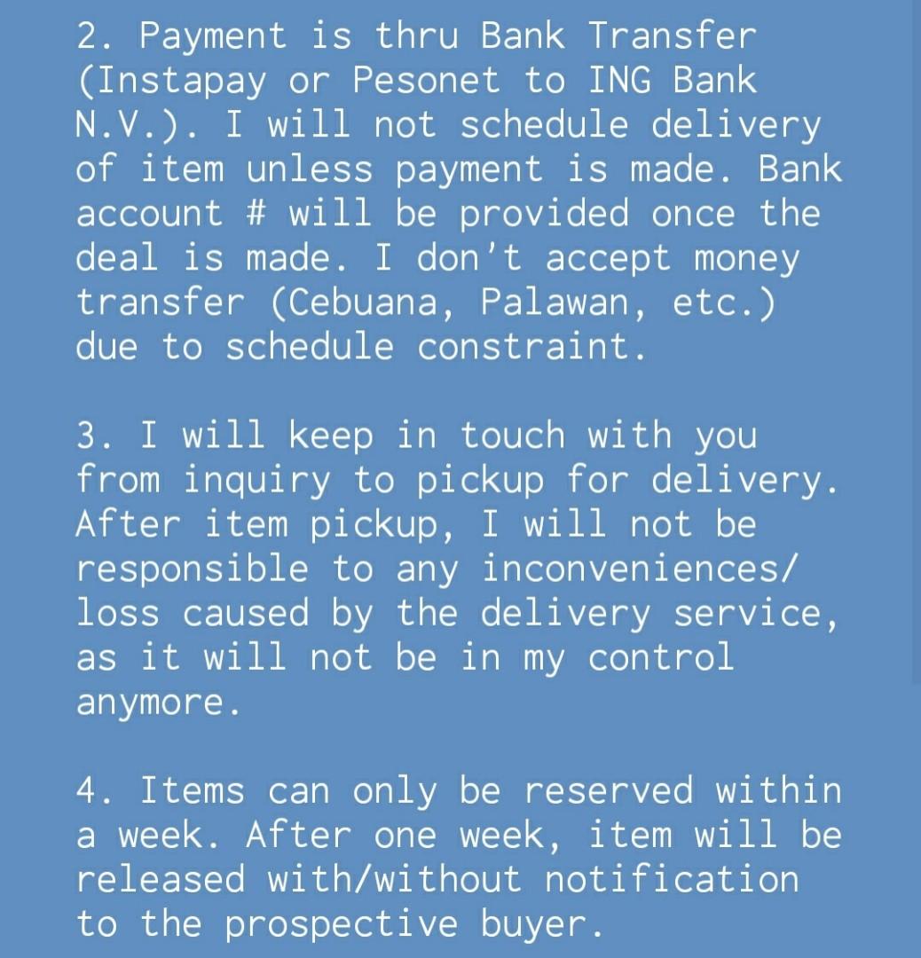 Terms and Conditions (Category: Announcements) located in Makati City. Submitted by yeli_ (Listing ID 1008638007, Image 3). Description: TERMS AND CONDITIONS (FAQs, etc.) Note: The moment you proceed with ordering from this store, you are agreeing to the following terms and conditions..