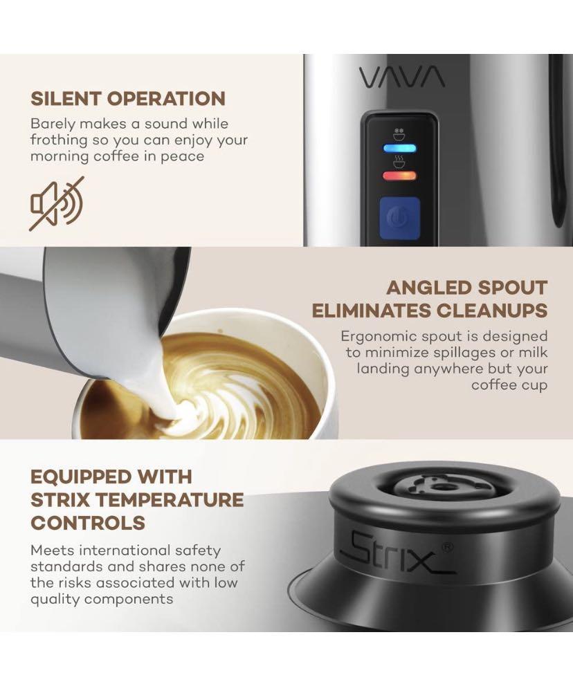 VAVA VAEB008 Milk Frother, Electric Steamer, Stainless Steel, Foam