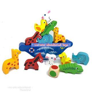 wooden toy- animal pirate ship