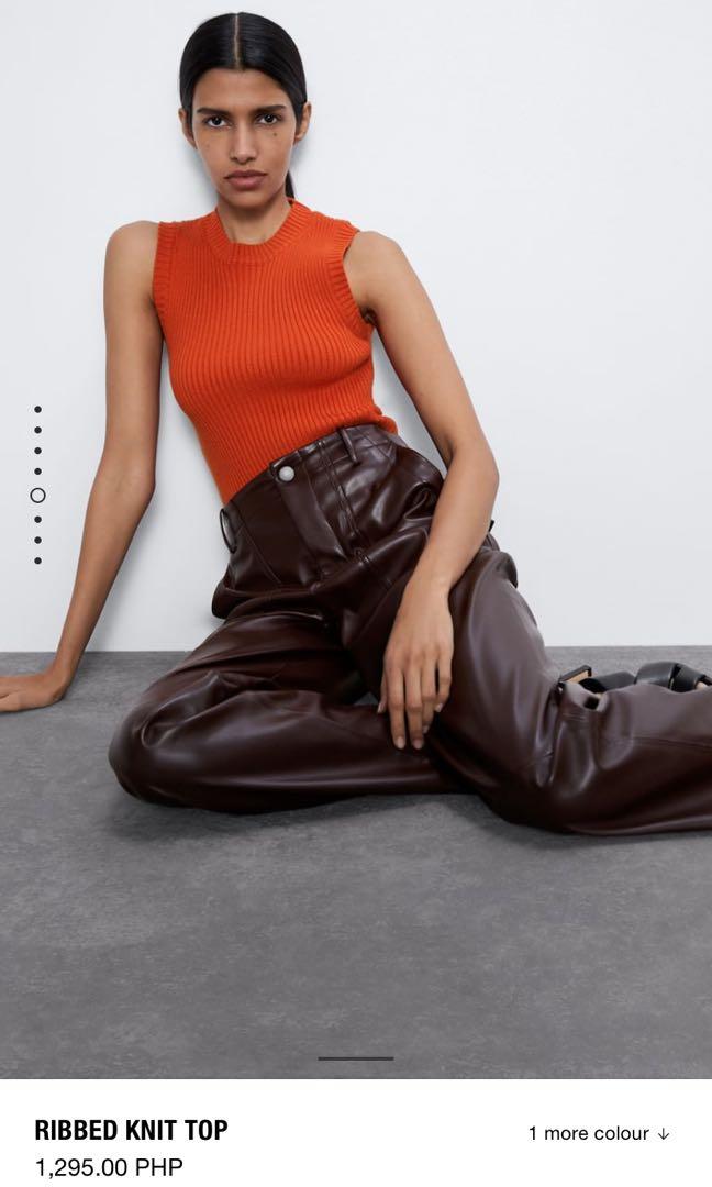 Zara Ribbed knit top orange, Women's Fashion, Tops, Sleeveless on