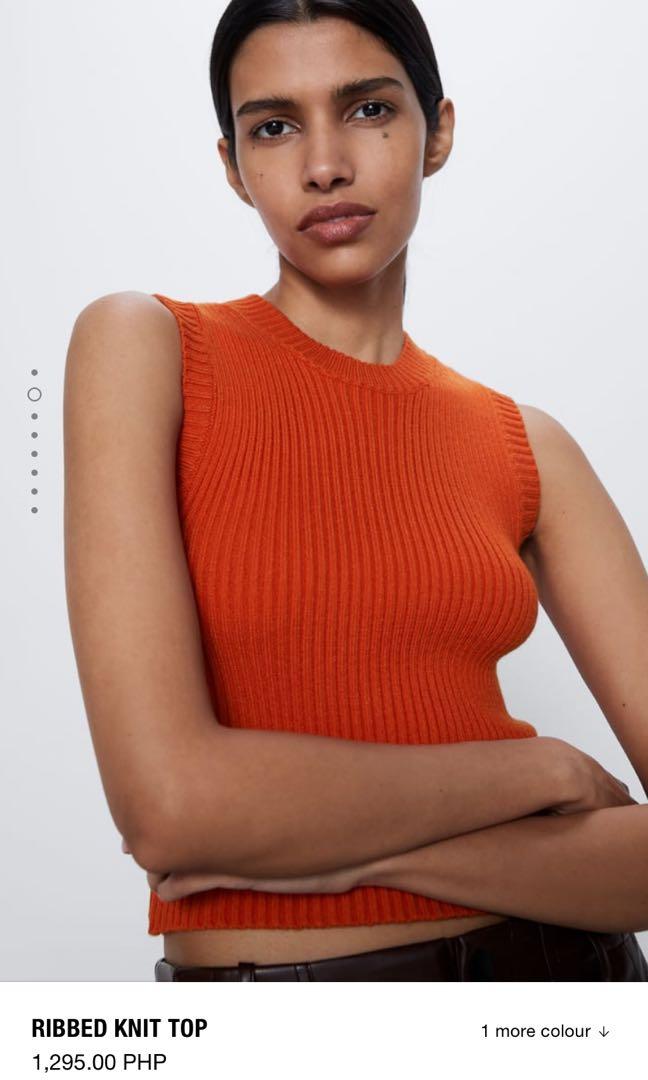Zara Ribbed knit top orange, Women's Fashion, Tops, Sleeveless on Carousell