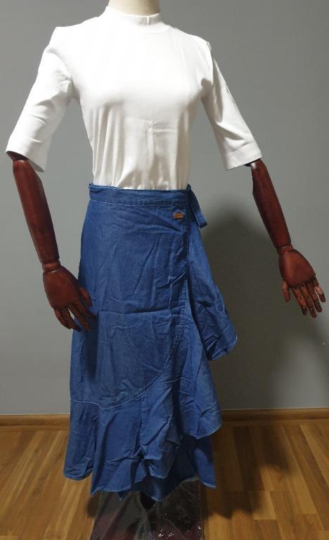 asymmetrical denim wrap skirt