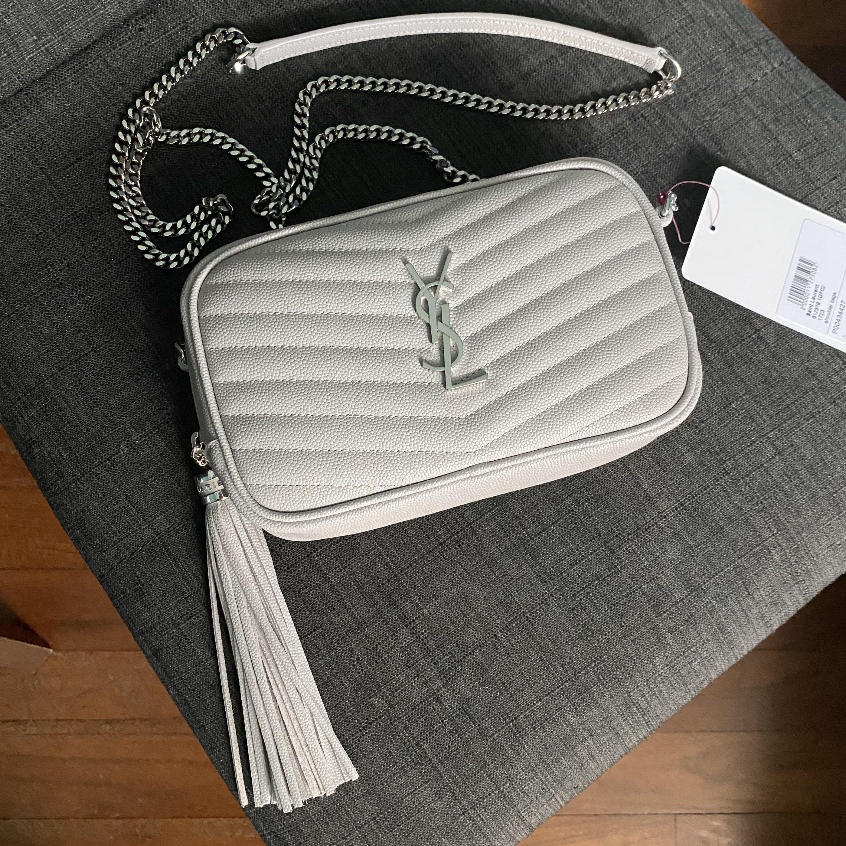 Authentic YSL Lou Mini Leather Crossbody Bag (GREY), Women's 