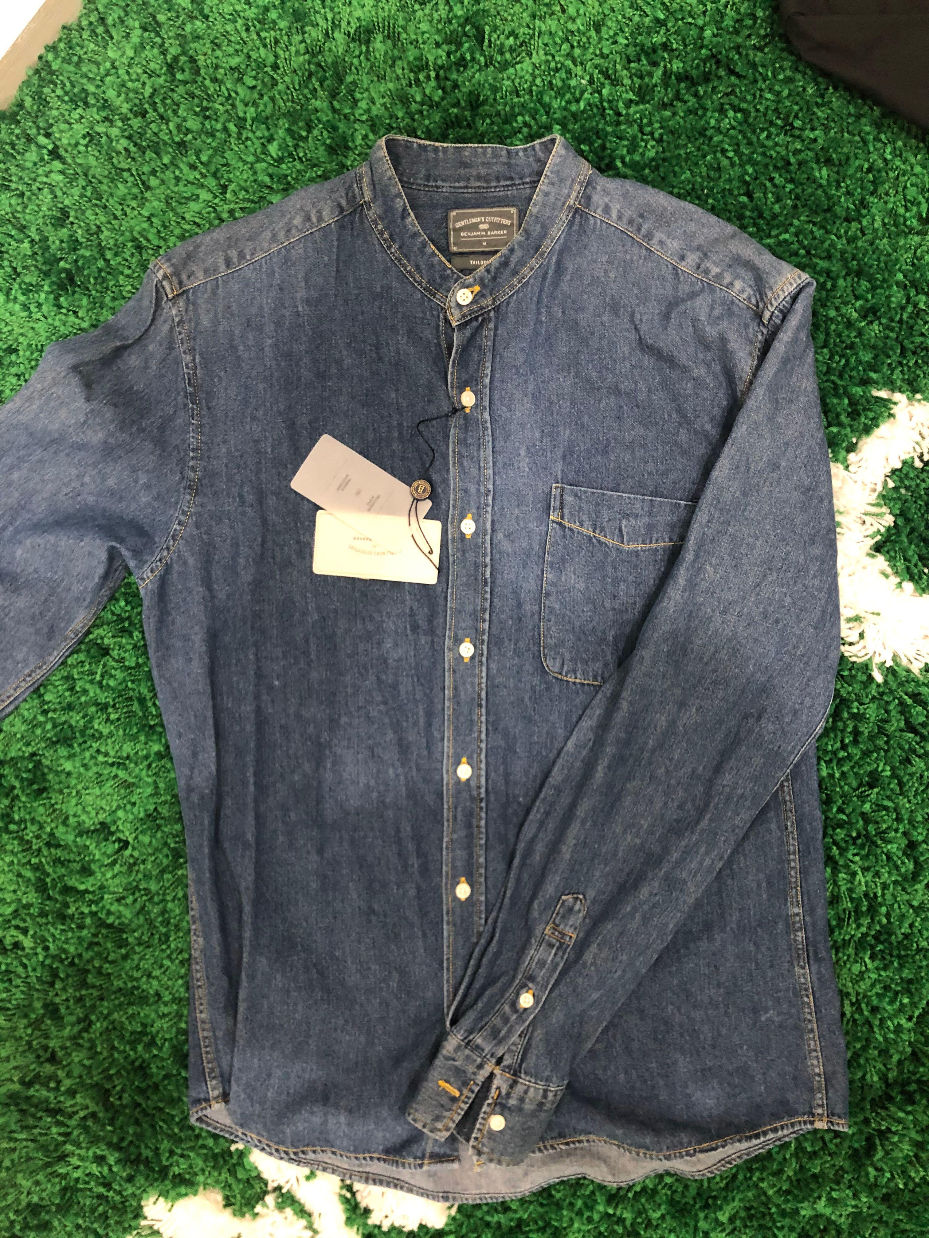 BENJAMIN BARKER DENIM MANDARIN COLLAR SHIRT, Men's Fashion, Tops & Sets