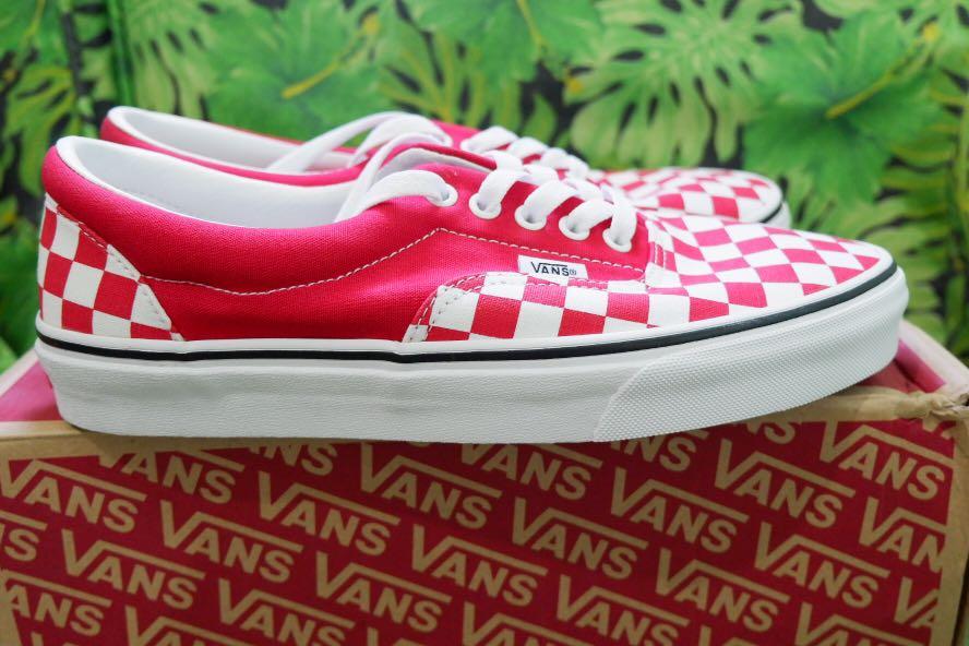 vans era racing red checkerboard skate shoes