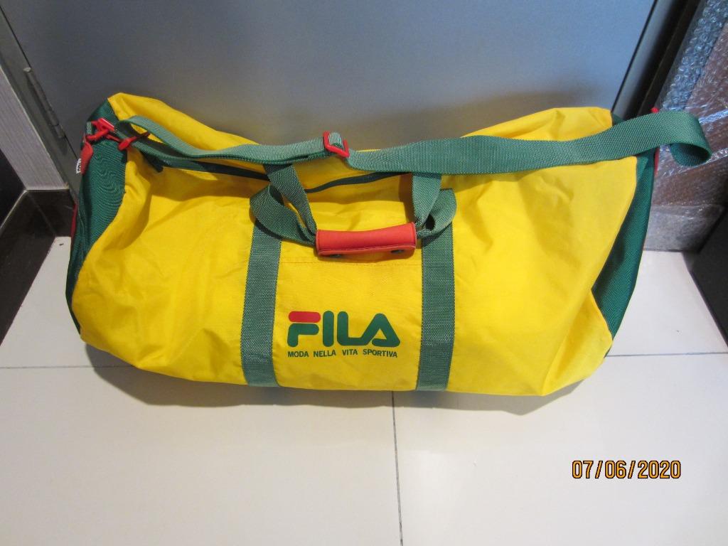 Vintage 90 s Fila Duffle Bag Large Yellow and Green
