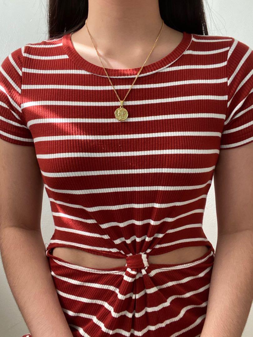 Forever 21 Ribbed Rust Striped Dress with Cutout (Category: Dresses) located in Muntinlupa City. Submitted by threesistahs (Listing ID 1012162890, Image 3). Description: code: NC19 ⠀⠀ forever 21 burnt red-orange striped ribbed dress w/cinched cutout in the middle; body-hugging and flattering to wear; personal favorite 🧡❤️ ⠀⠀ fits xs-s ⠀⠀ w: 22” (stretchable) l: 30” ⠀⠀.