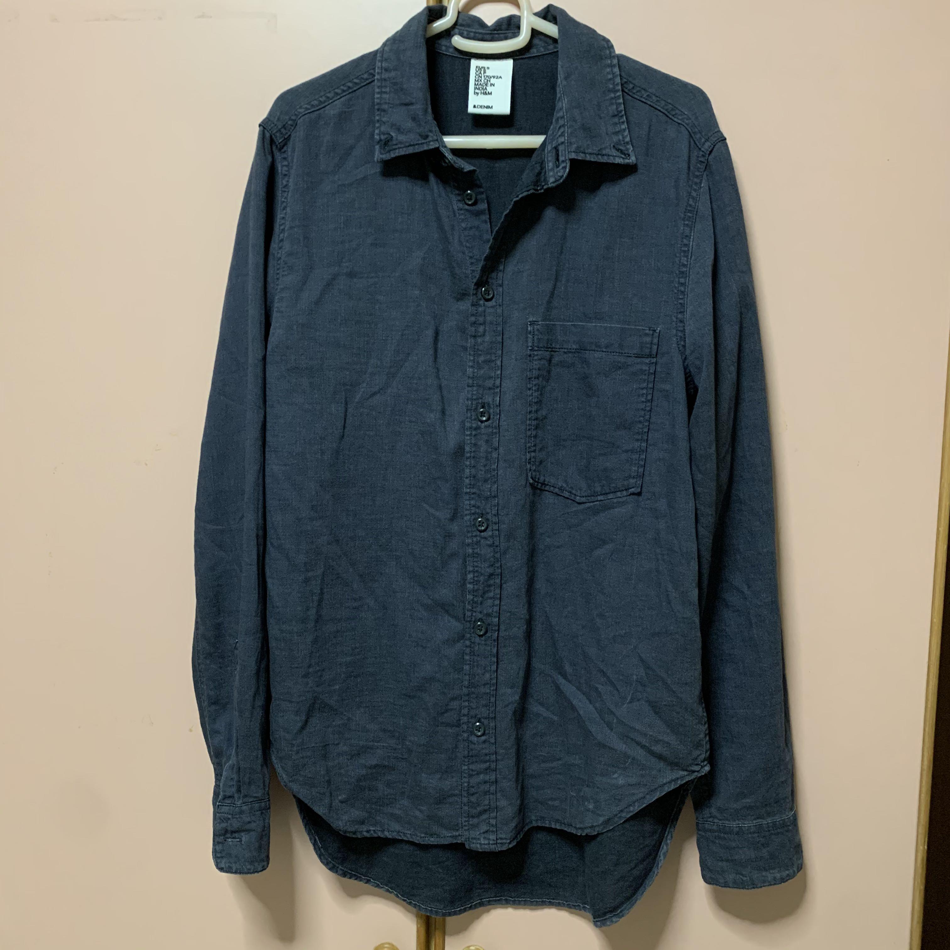 H M Longline Denim Shirt Men s Fashion Tops Sets Tshirts Polo Shirts on Carousell