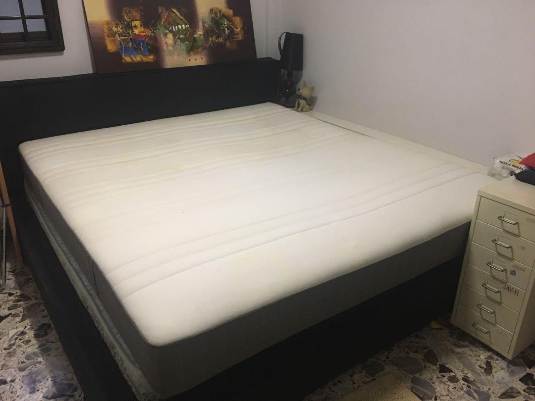 King Size Bed Frame with Ikea Hovag Mattress, Furniture & Home Living
