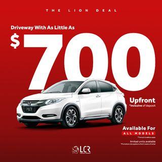 Lion City Rentals The Lion Deal Special Car Rental Promotion, Driveaway a Vezel Hybrid with as little as $700 Upfront