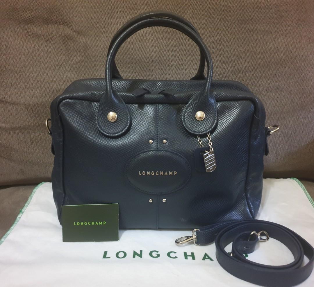 Longchamp Quadri Leather Hobo Bag, Barang Mewah, Tas & Dompet di Carousell