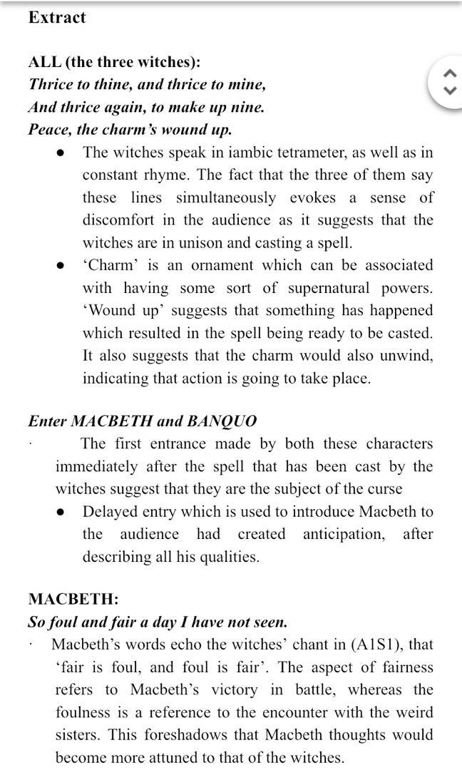 MACBETH IB IOC NOTES (Category: Assessment Books) located in Singapore. Submitted by pastrymasterchef (Listing ID 1012032294, Image 2). Description: MACBETH IOC IB NOTES LANGUAGE AND LITERATURE -IB Langlit IOC notes - contains Macbeth extracts with annotations and notes - line by line annotations - overview of each act and scene with context and introduction for IOC Buy both Macbeth and Wilfred Owen IOC notes for 24.90 IB HL SL Langlit IOC notes 