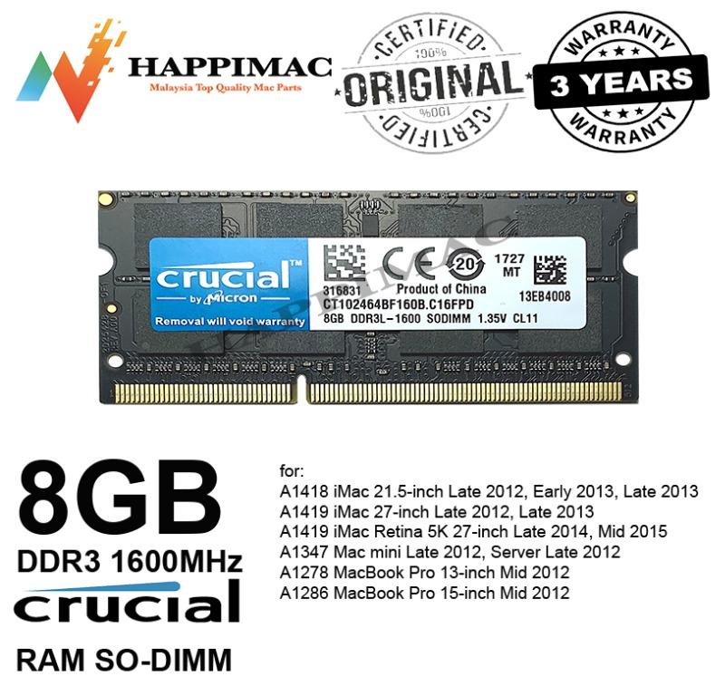 New Original 8gb Ddr3 1600mhz Pc3 Crucial Ram So Dimm Electronics Computer Parts Accessories On Carousell