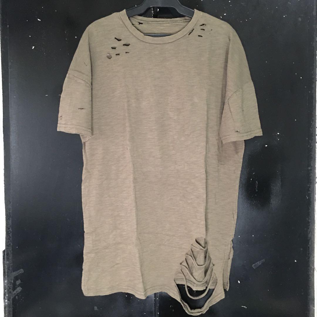 Oversized Ripped Tattered Olive Green Shirt Large XL