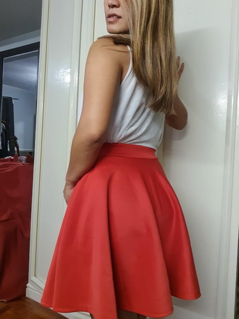 red skater skirt dress