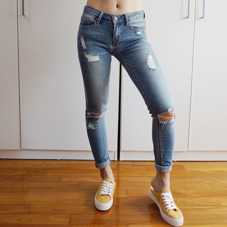 medium blue ripped jeans