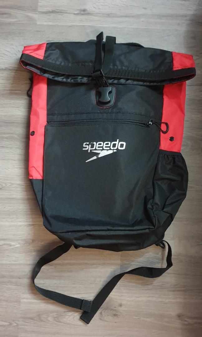 Speedo roll top backpack (Black and red colourway), Men's Fashion, Bags, Backpacks on Carousell