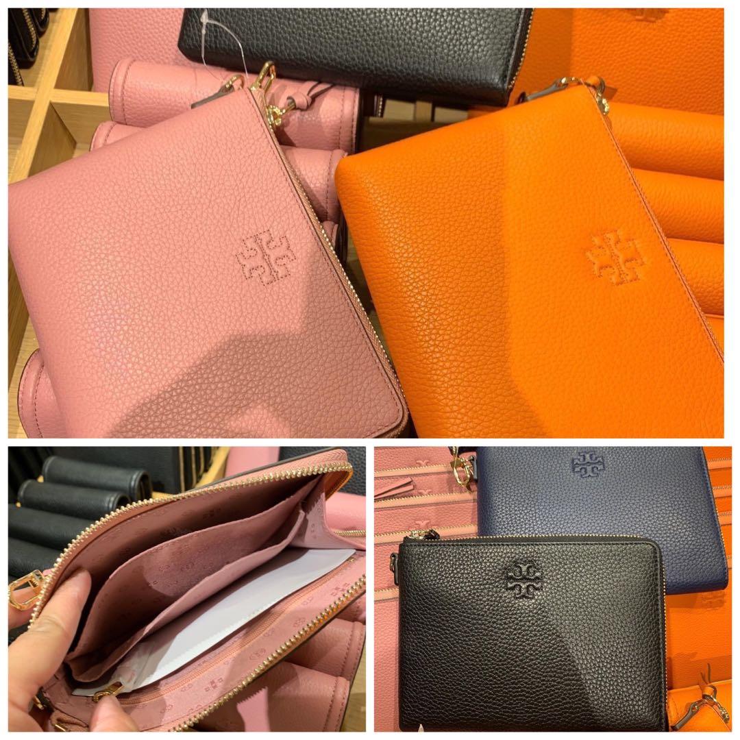 Tory Burch Thea Large Zip Wristlet Pouch Leather