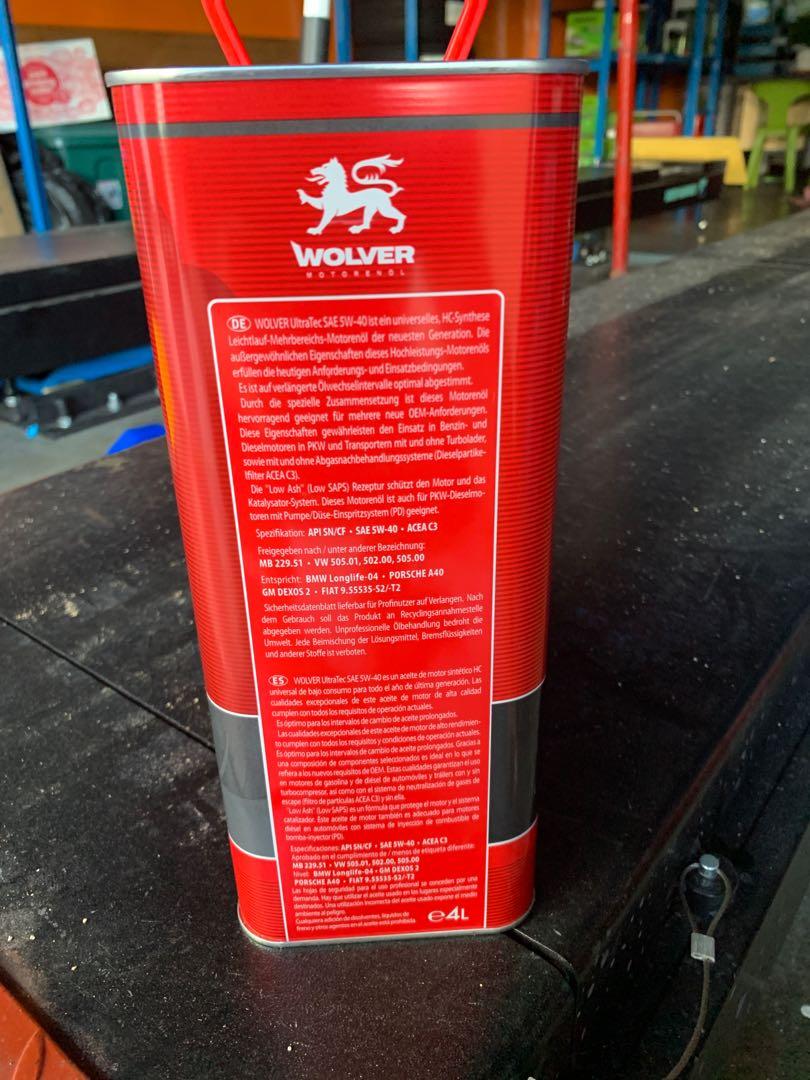 Wolver Ultratec fully synthetic 5W40 engine oil 4L Tin, Car