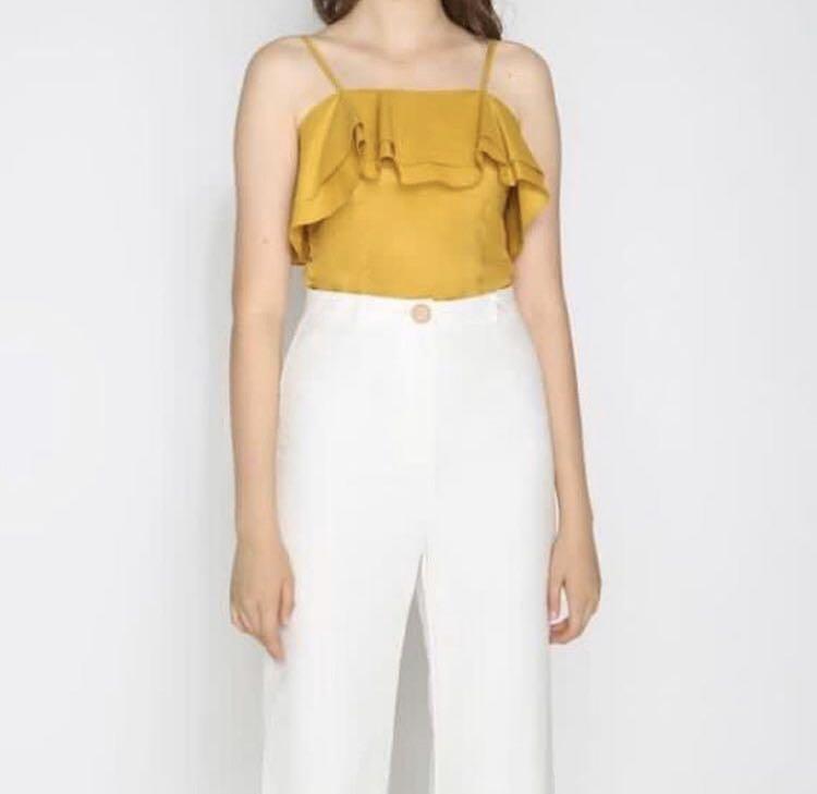 mustard ruffle top