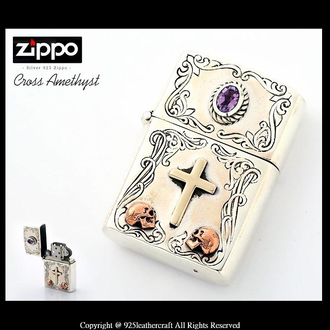 銀革手作日本good vibrations 925 純銀紫水晶十字架Zippo 打火機, 男裝