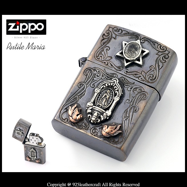 銀革手作日本good vibrations 復古黃銅黑髮晶聖母Zippo 打火機, 男裝
