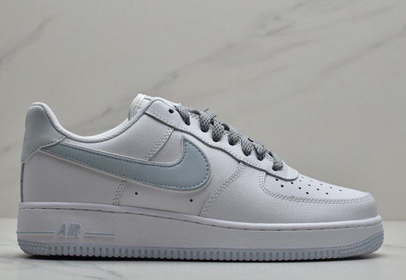 white and baby blue air forces